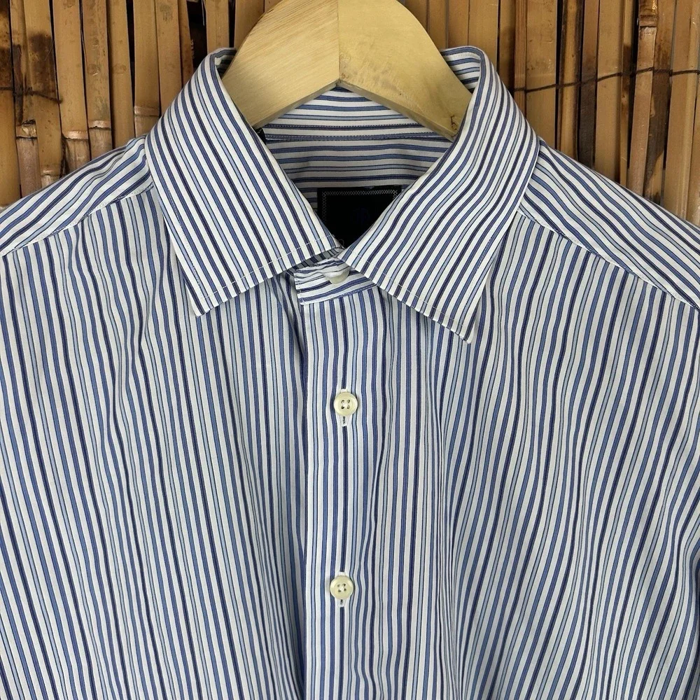 David‎ Donahue Trim Fit Men's Dress Shirt Long Sleeve Blue White 16.5 - 34/35